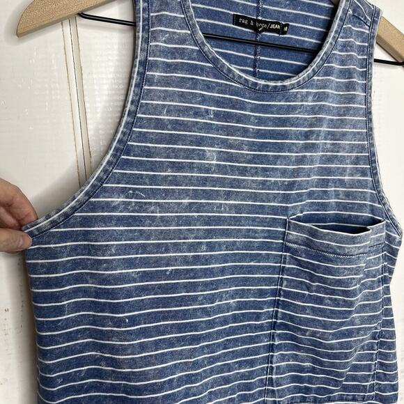 Rag & Bone Cotton Racerback Tank Top Tunic Blue White Stripe Nautical Acidwash M - Picture 3 of 8